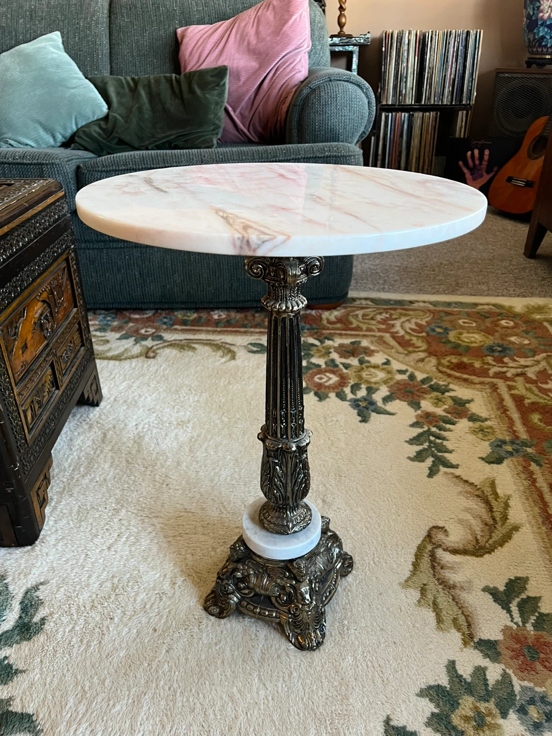 Vintage Marble Top Accent Table with Cherubs