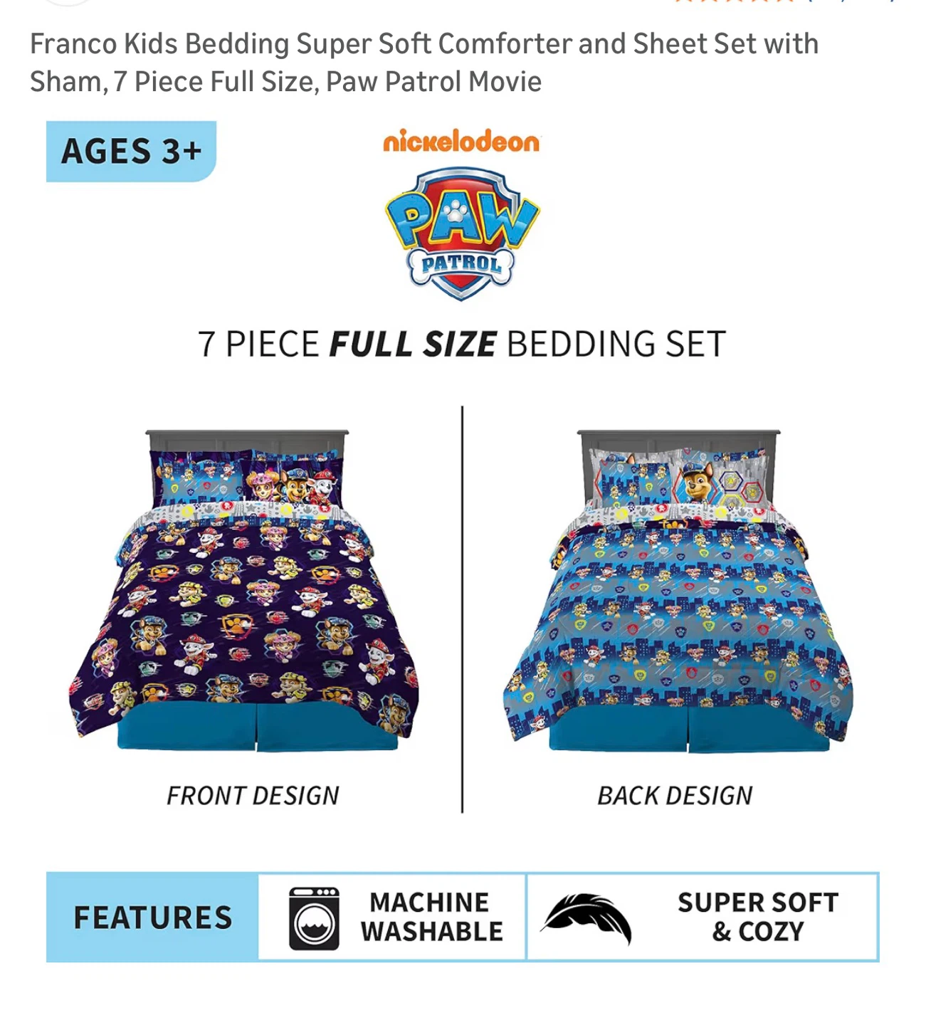 Franco Kids Paw Patrol 7 Piece Full Size Comforter and Sheet Set - photo 5