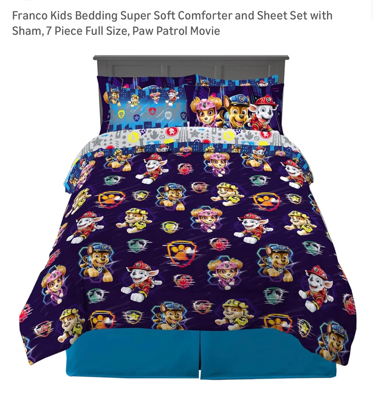 Franco Kids Paw Patrol 7 Piece Full Size Comforter and Sheet Set