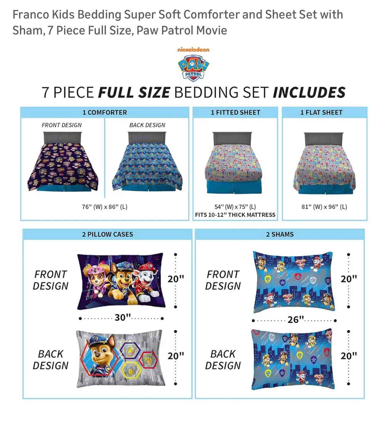 Franco Kids Paw Patrol 7 Piece Full Size Comforter and Sheet Set - photo 3