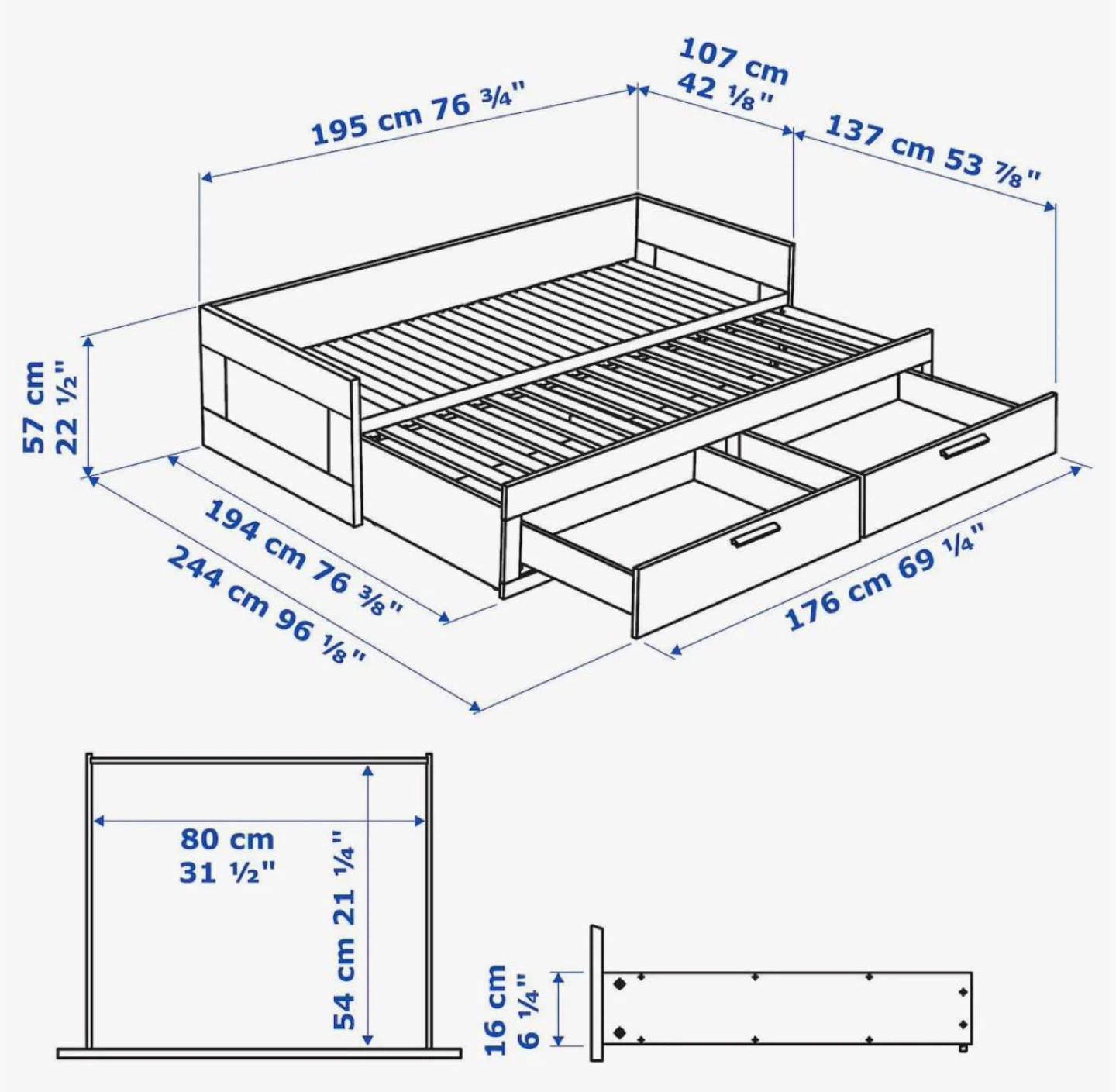 IKEA Daybed with 2 Drawers with mattress - photo 3
