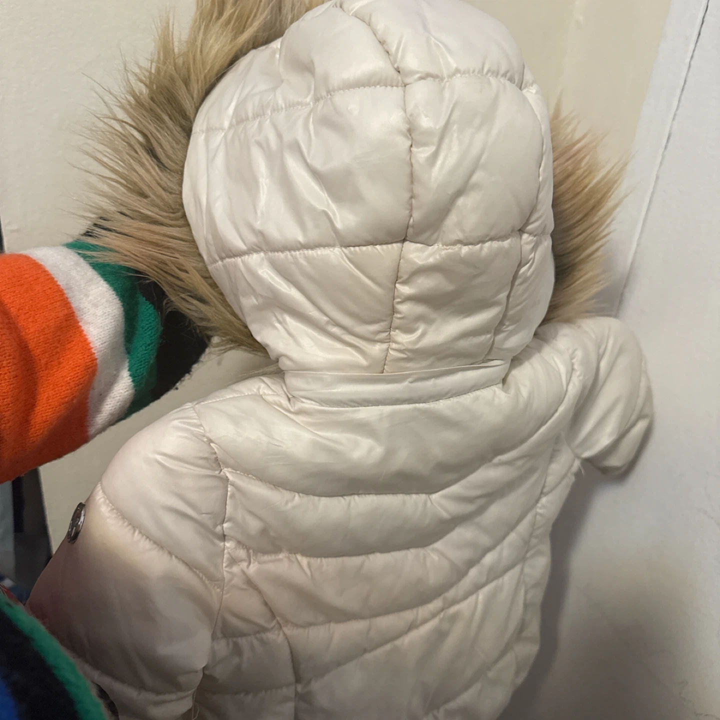 Michael Kors Cream Puffer Jacket with Faux Fur Hood