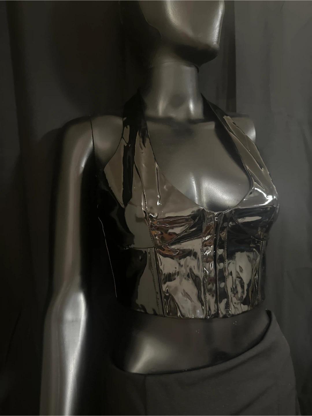 Black Patent Halter Neck Corset Top
