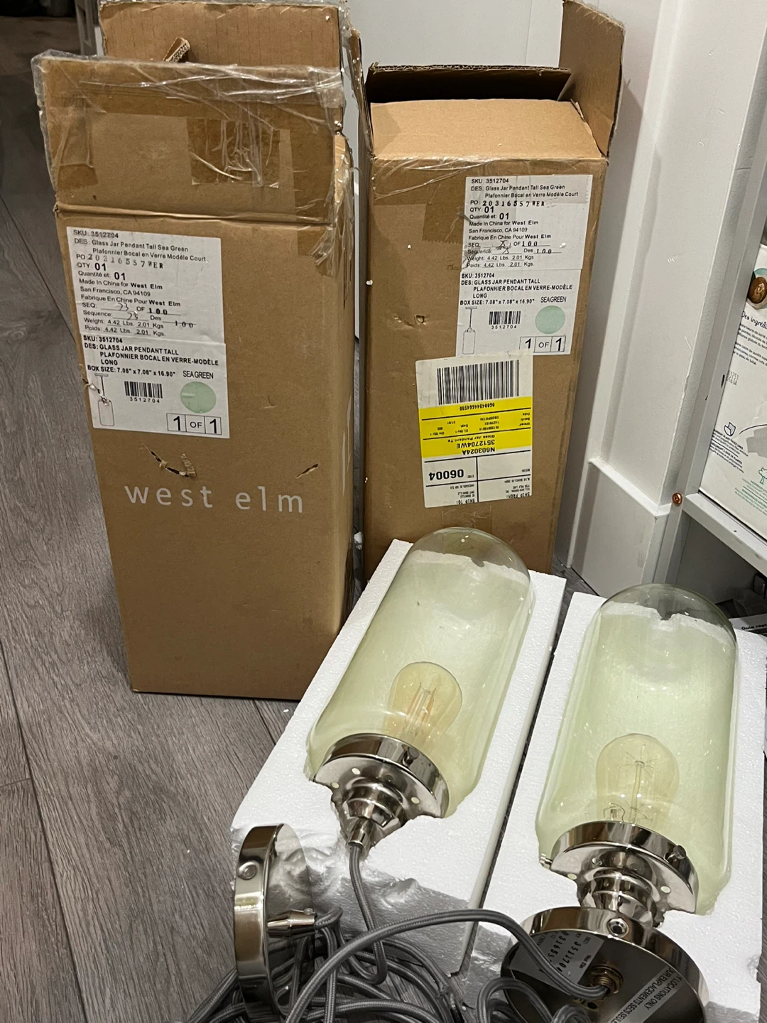 West Elm Glass Jar Pendant Light Fixtures (2) - photo 2