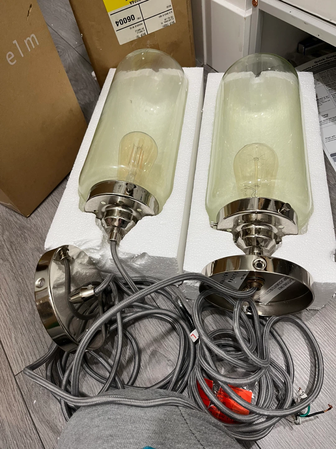 West Elm Glass Jar Pendant Light Fixtures (2)