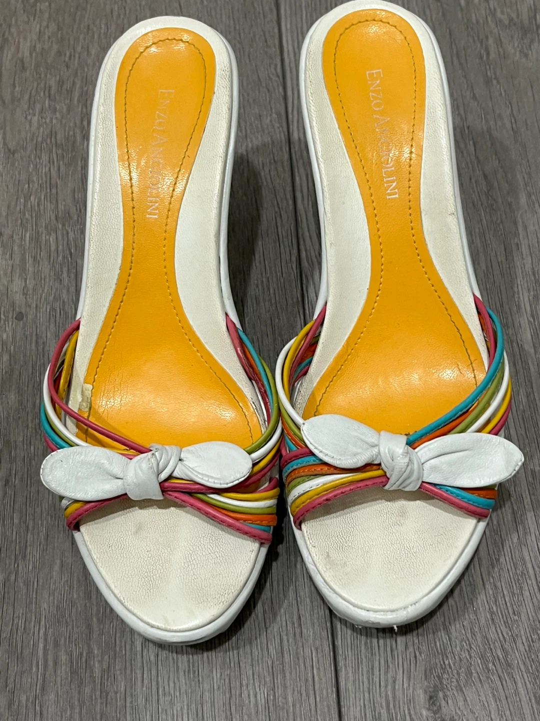 Enzo Angiolini White Wedge Sandals with Colourful Straps