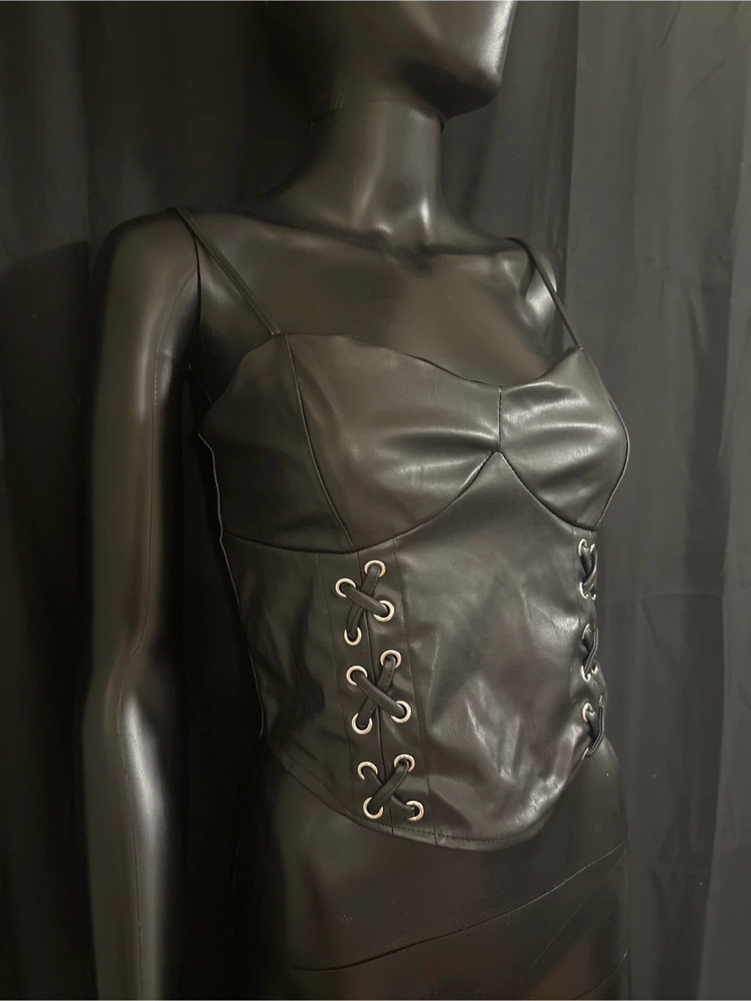 Black Faux Leather Corset Top with Lacing