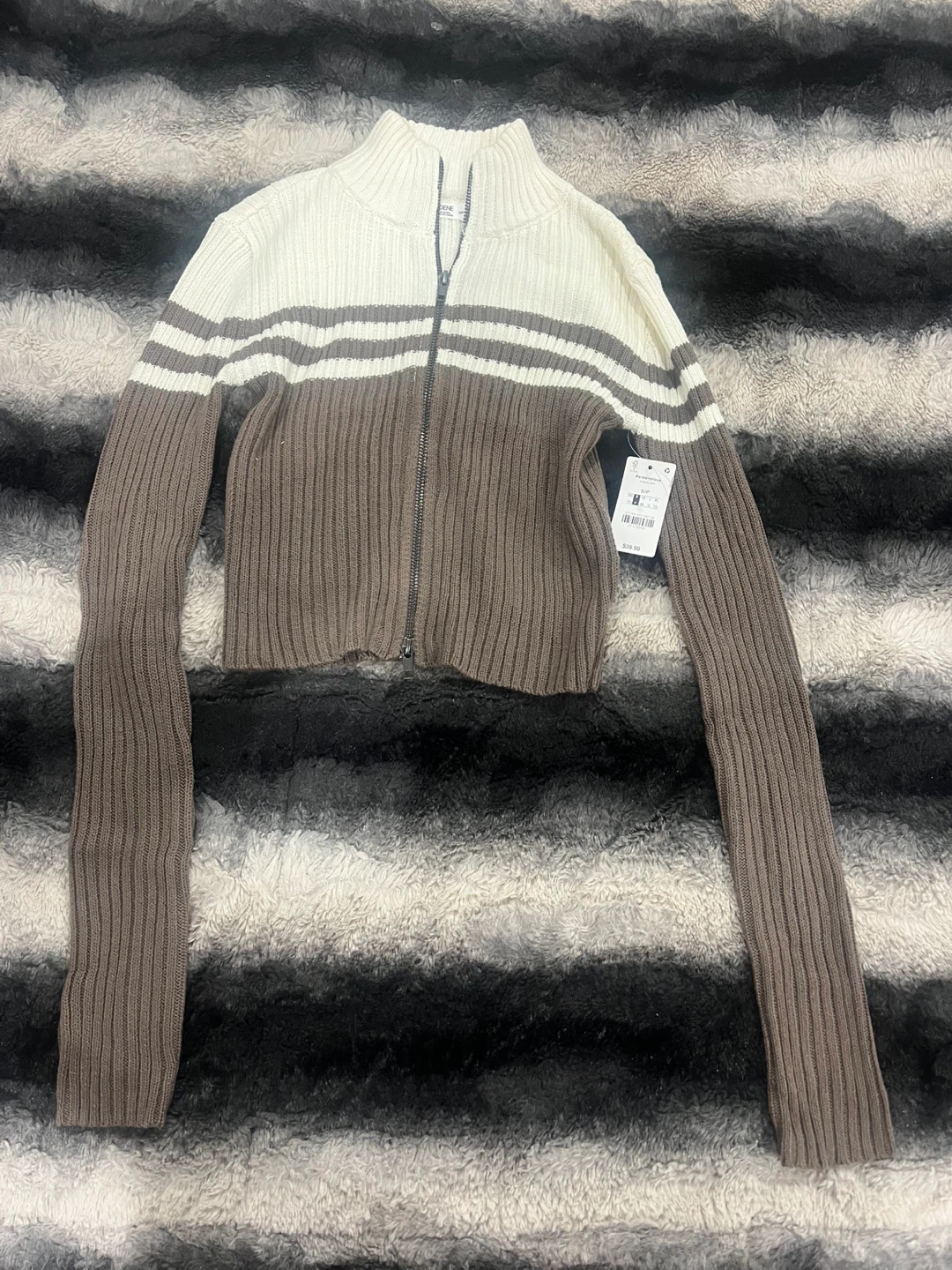 ARDENE Striped Mock Neck Cropped Sweater