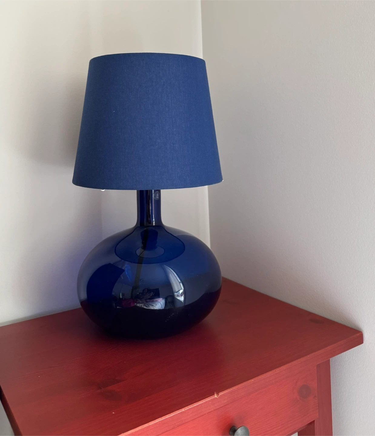 Blue Glass Table Lamp with Navy Shade