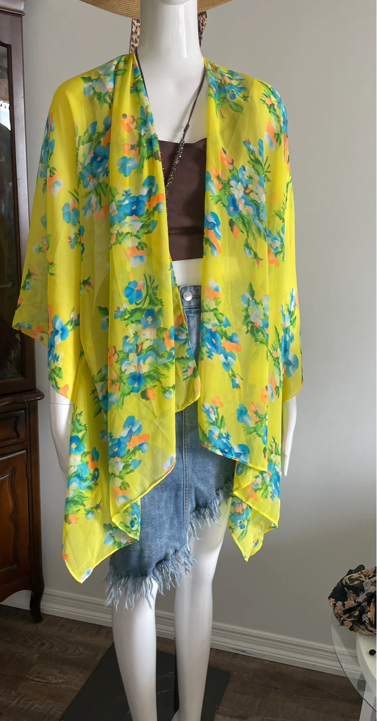 Yellow Floral Kimono Cardigan - photo 2