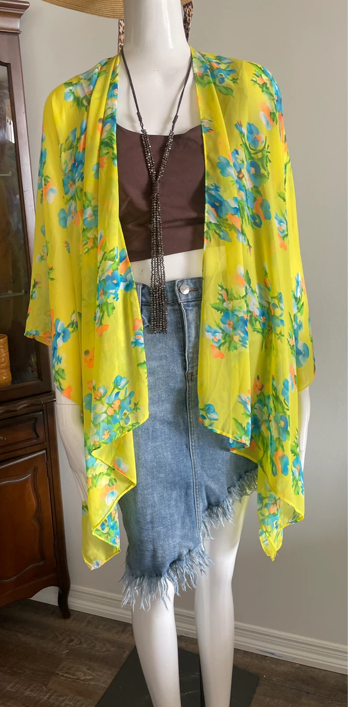 Yellow Floral Kimono Cardigan