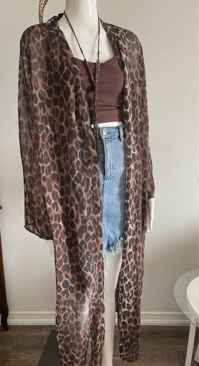 Leopard Print Sheer Kimono Cardigan - photo 2