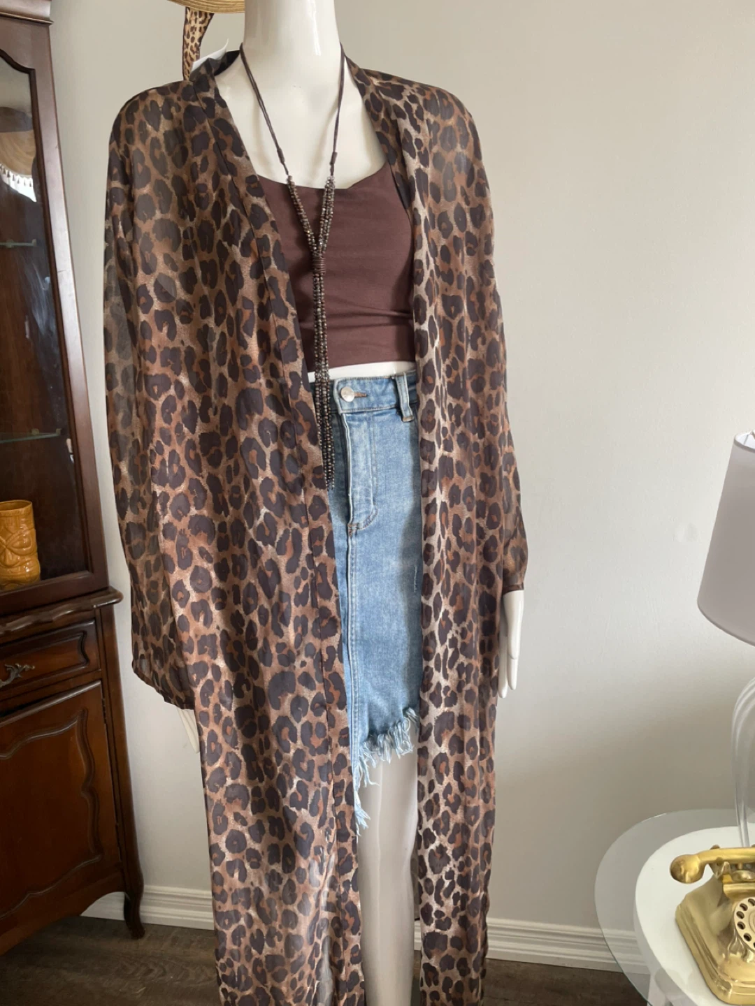 Leopard Print Sheer Kimono Cardigan