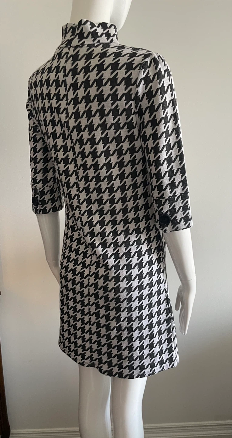 Houndstooth Mock Neck 3/4 Sleeve Mini Dress - photo 2