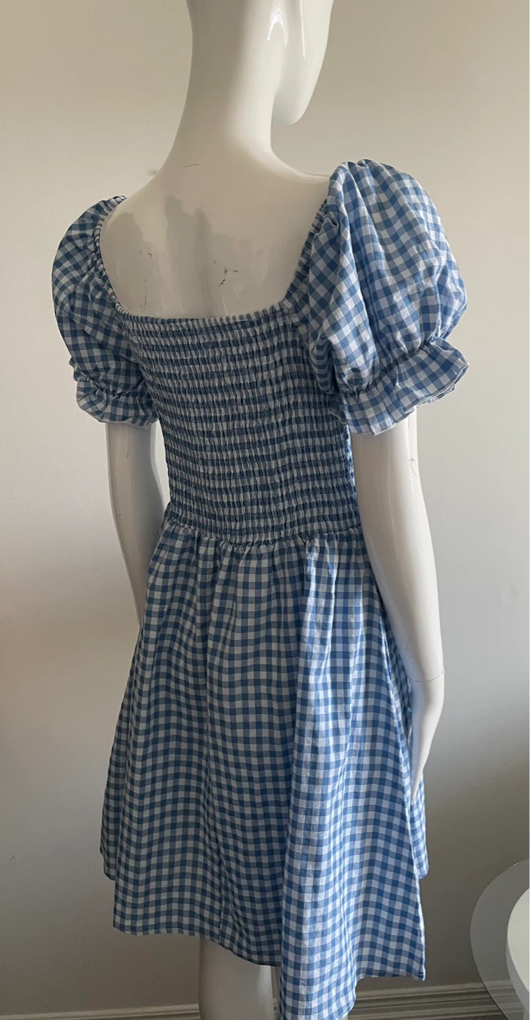 Blue Gingham Puff Sleeve Smocked Dress - photo 2