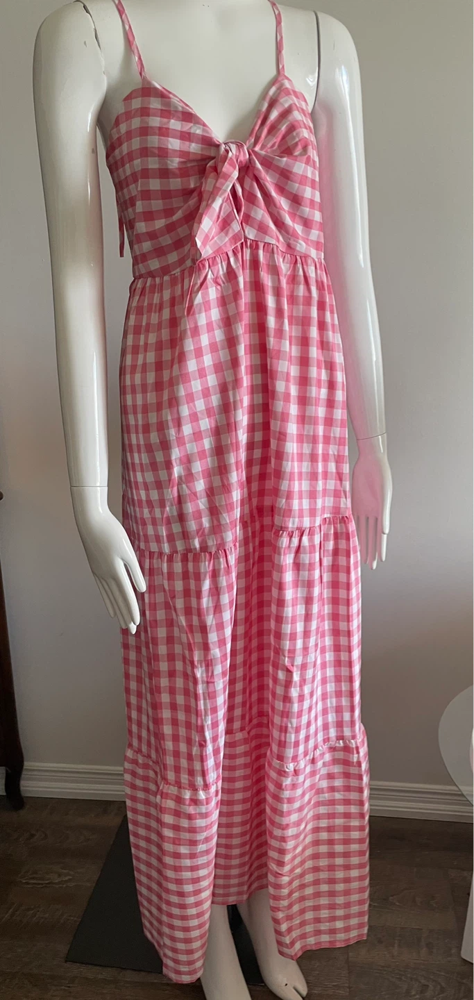 Pink Gingham Maxi Dress with Smocked Bodice