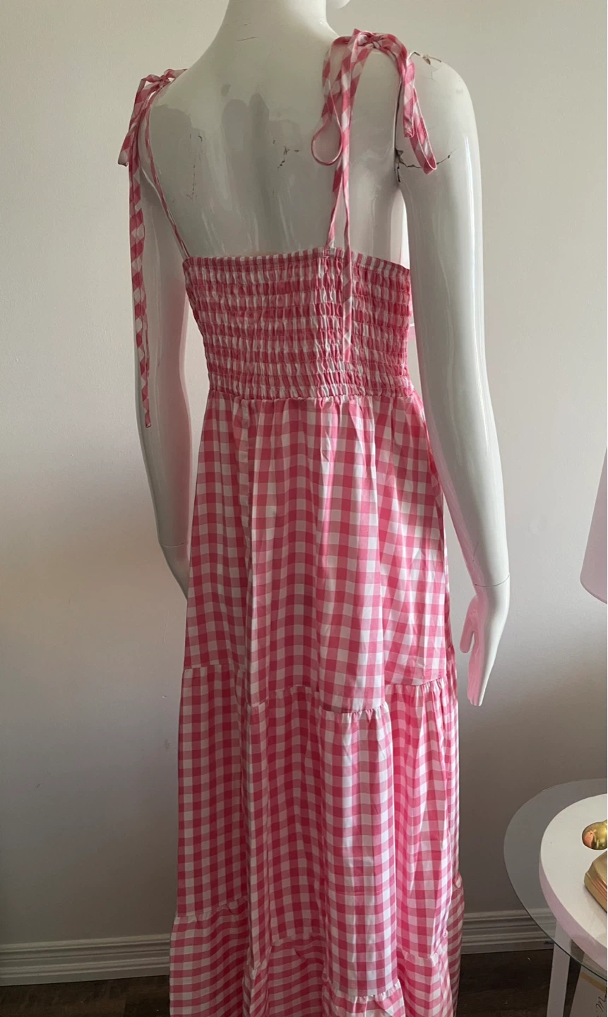 Pink Gingham Maxi Dress with Smocked Bodice - photo 2