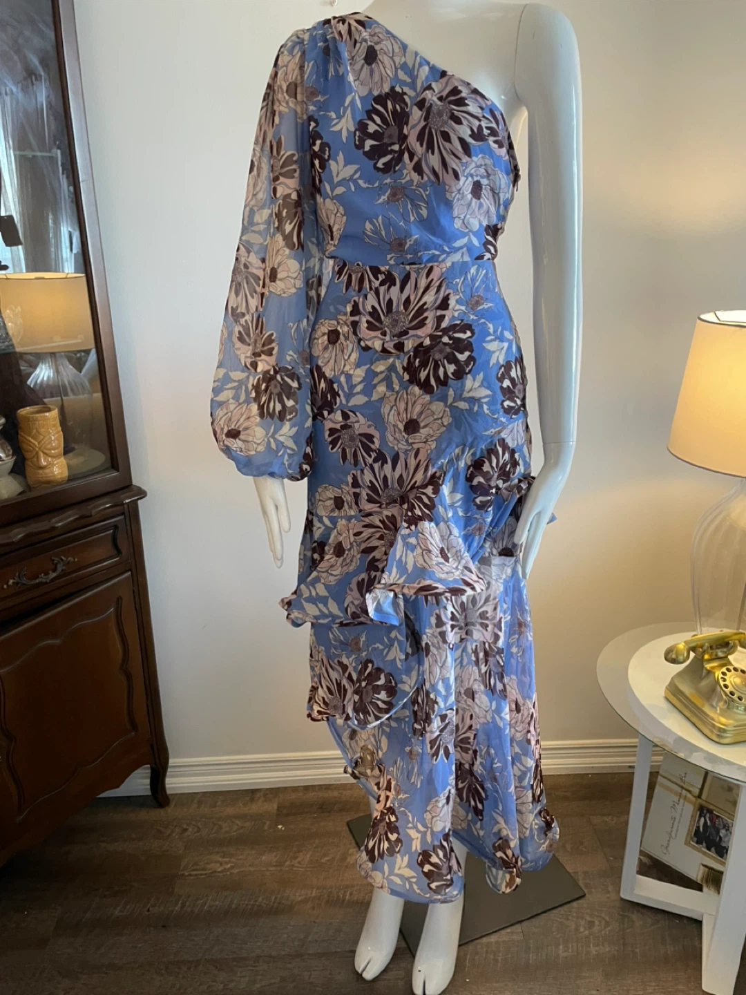 Blue Floral One-Shoulder Ruffle Dress - photo 4