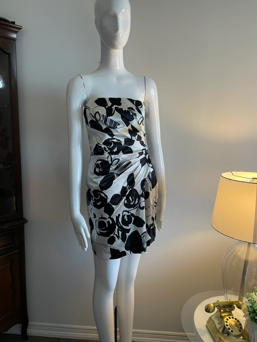 Strapless Black and White Floral Mini Dress - photo 5