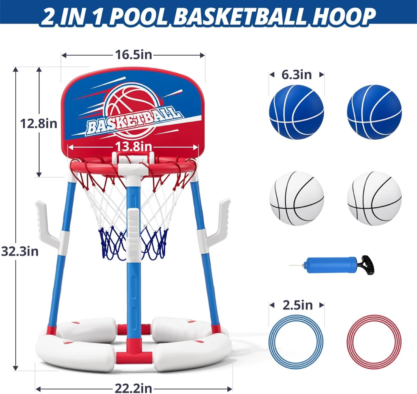 2-in-1 Pool Basketball Hoop and Ring Toss Game - photo 2