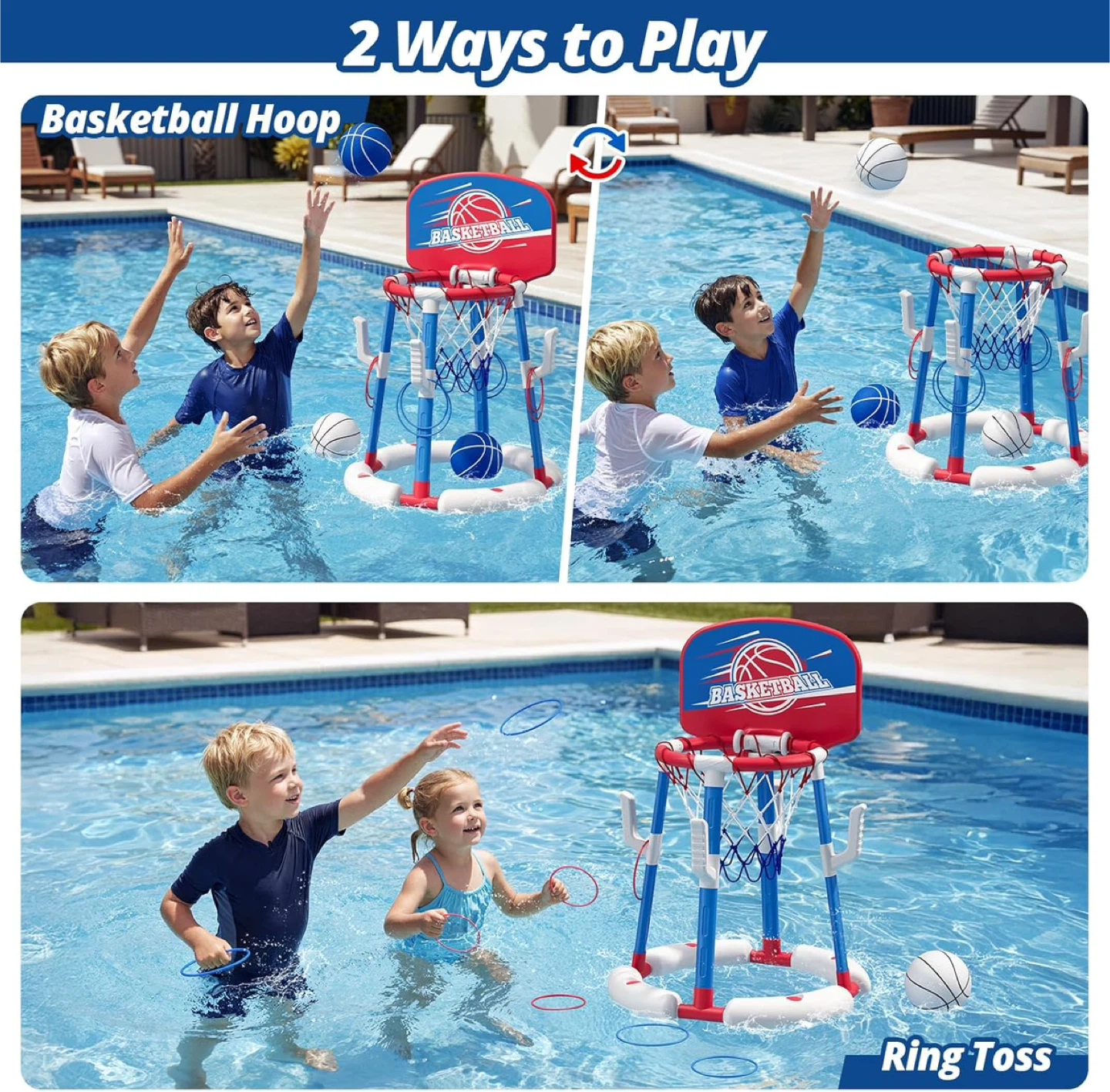 2-in-1 Pool Basketball Hoop and Ring Toss Game - photo 3