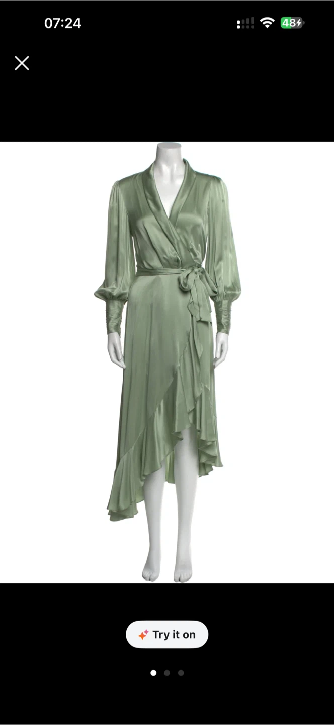 Zimmerman Sage Green Satin Wrap Dress - photo 3