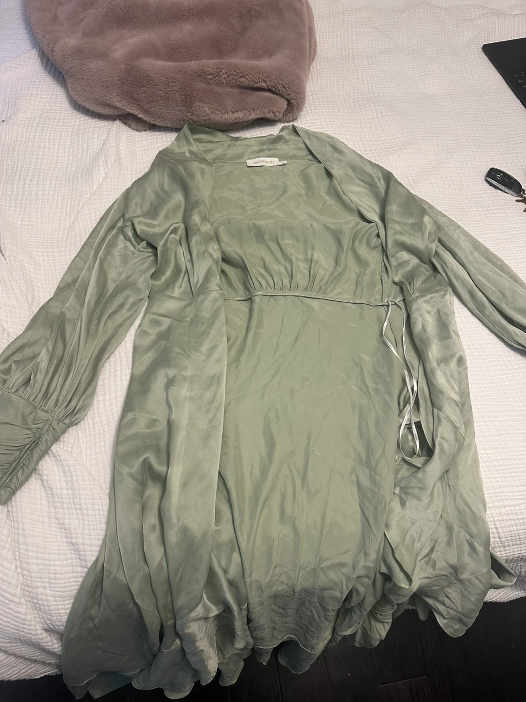 Zimmerman Sage Green Satin Wrap Dress - photo 4