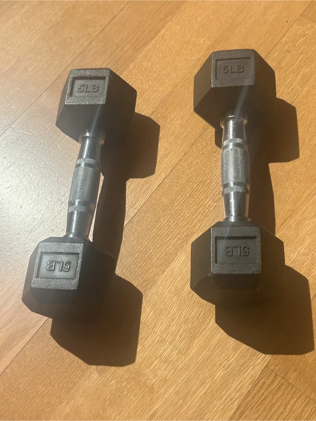 Pair of 5lb Hex Dumbbells
