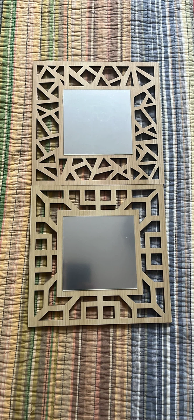 Set of 2 Geometric Wood Framed Mirrors
