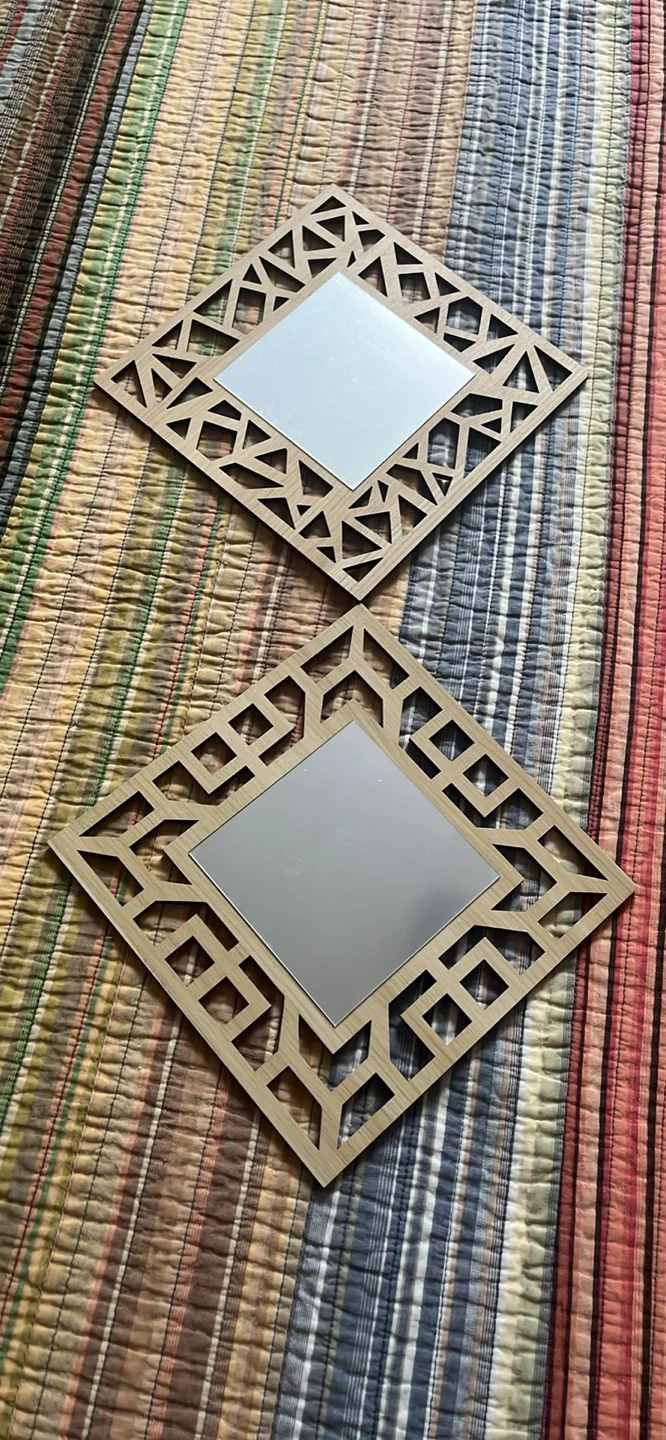 Set of 2 Geometric Wood Framed Mirrors - photo 2