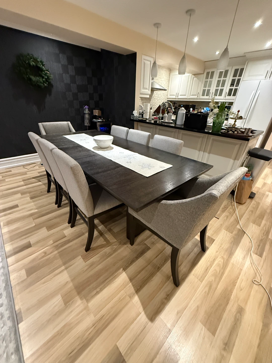 Dark Wood Dining Table with 8 Chairs