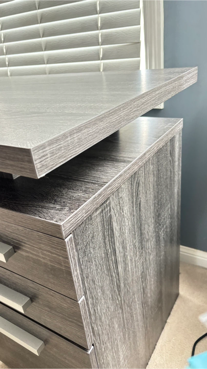 Grey Wood Grain Desk with 3 Drawers - photo 4