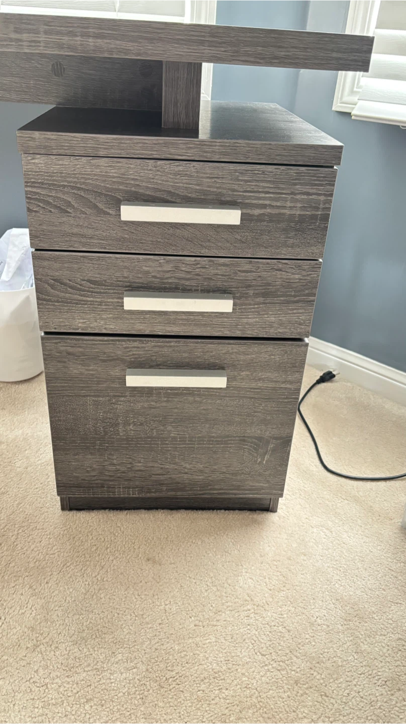 Grey Wood Grain Desk with 3 Drawers - photo 2