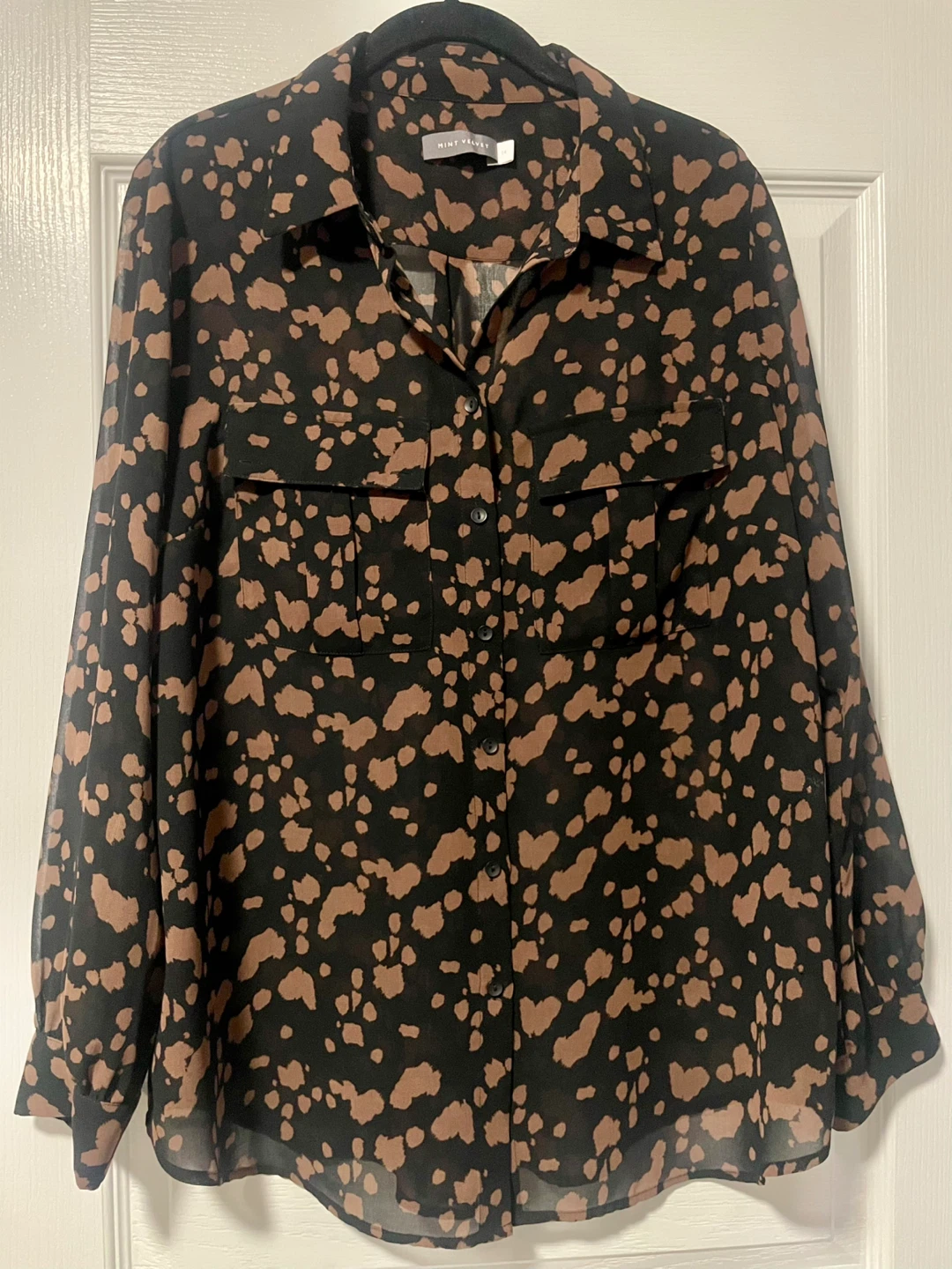 Mint Velvet Black & Brown Leopard Print Button-Up Shirt - UK 14