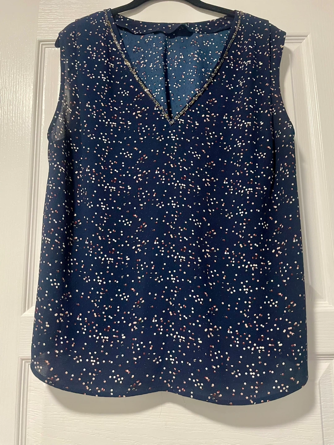 RW & CO. Women's Navy Blouse with Beaded Neckline - Large - photo 2