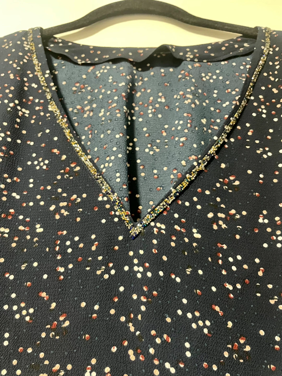 RW & CO. Women's Navy Blouse with Beaded Neckline - Large - photo 3