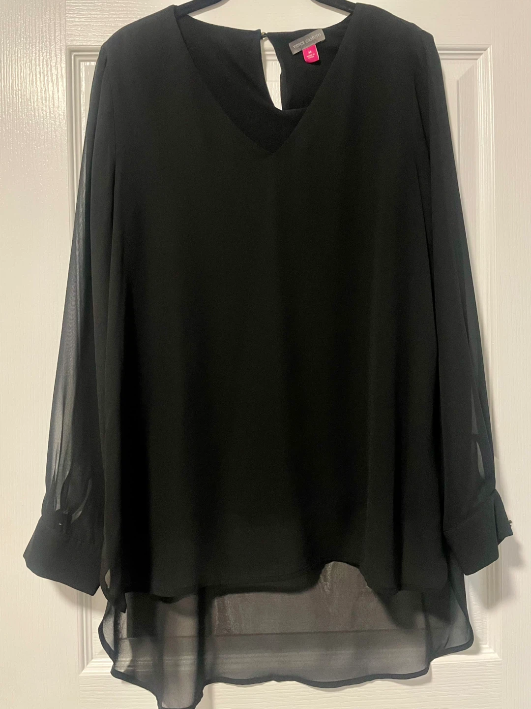 Vince Camuto Black Sheer Sleeve Blouse - Size M