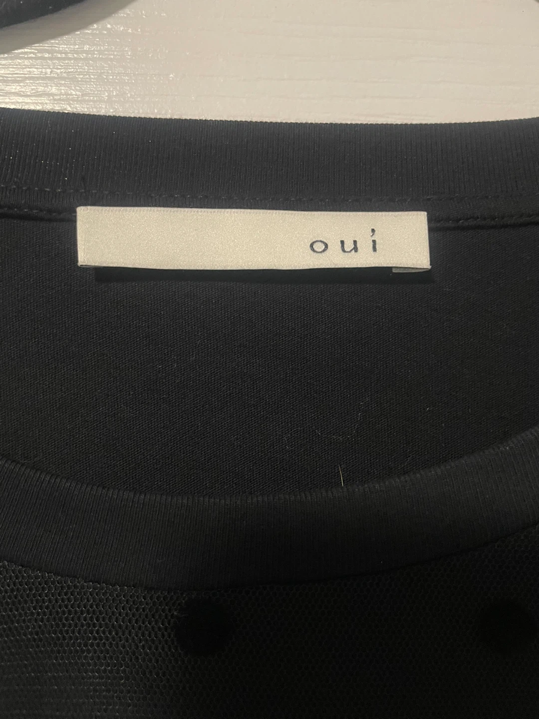 Oui Black Polka Dot Mesh T-Shirt Size Medium - photo 3