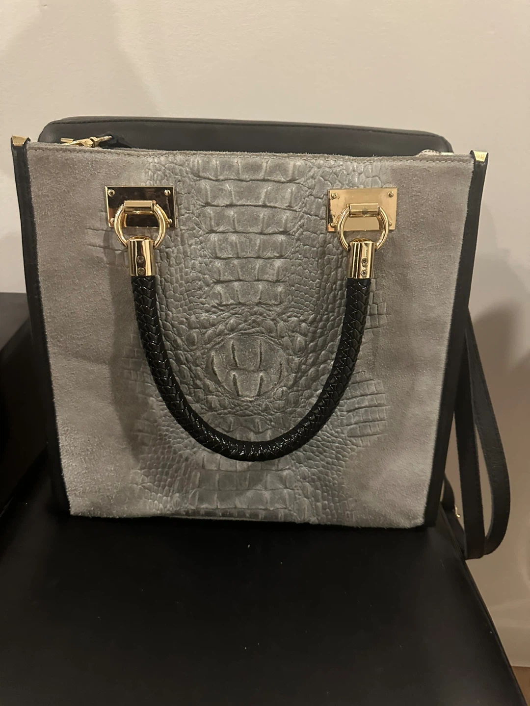 Grey Italian leather & Suede Tote Bag