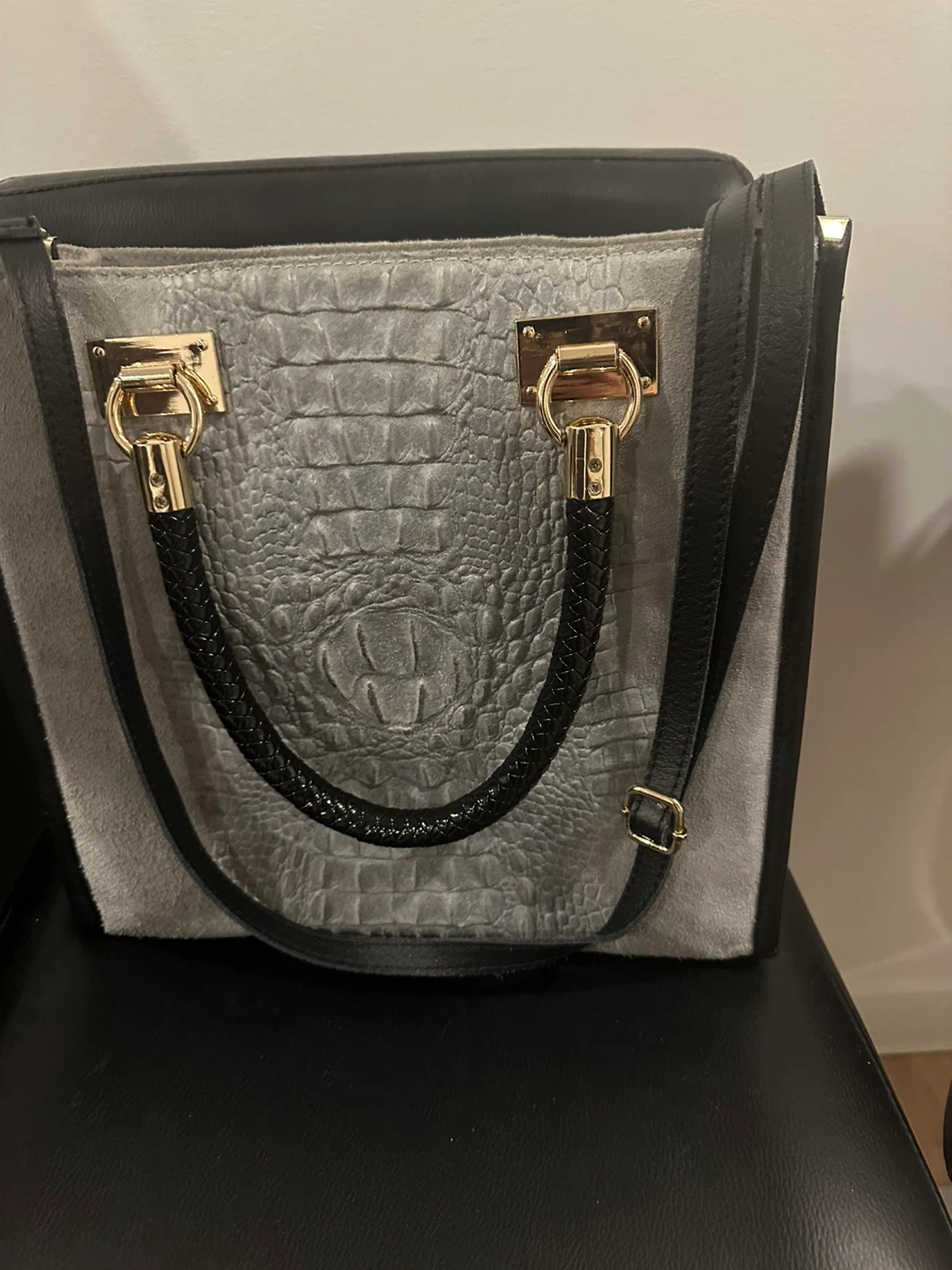Grey Italian leather & Suede Tote Bag - photo 2