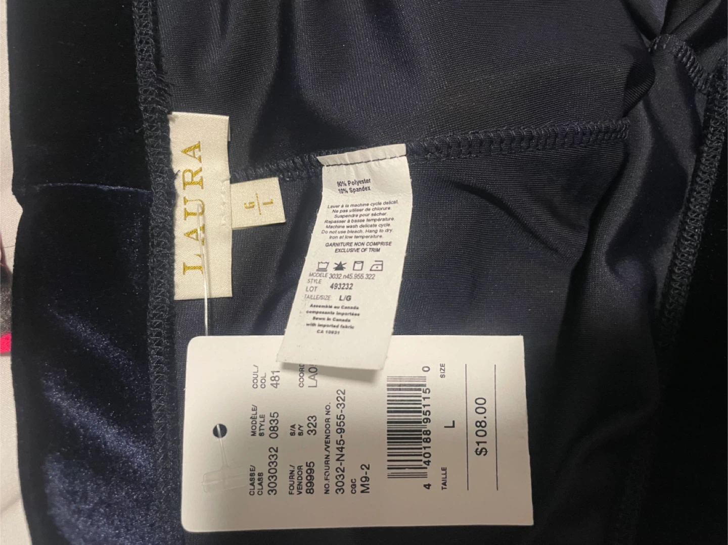 Laura Navy Velvet Pants - Size L - photo 3