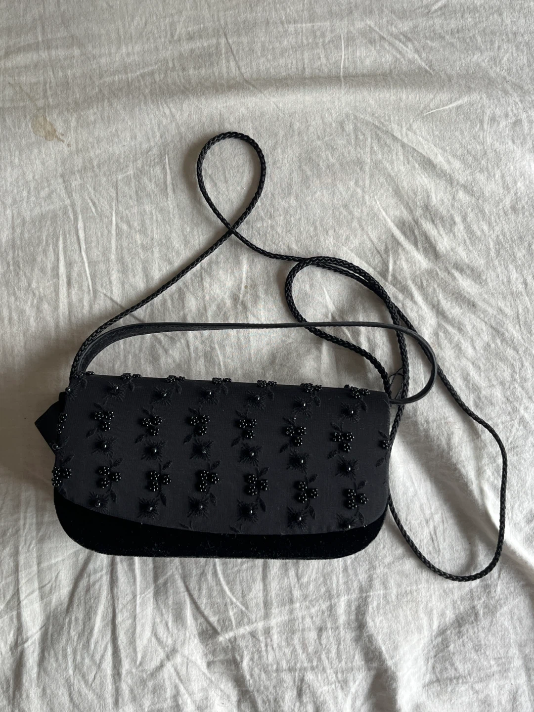 Jeanne Lottie Black Beaded Velvet Clutch Purse