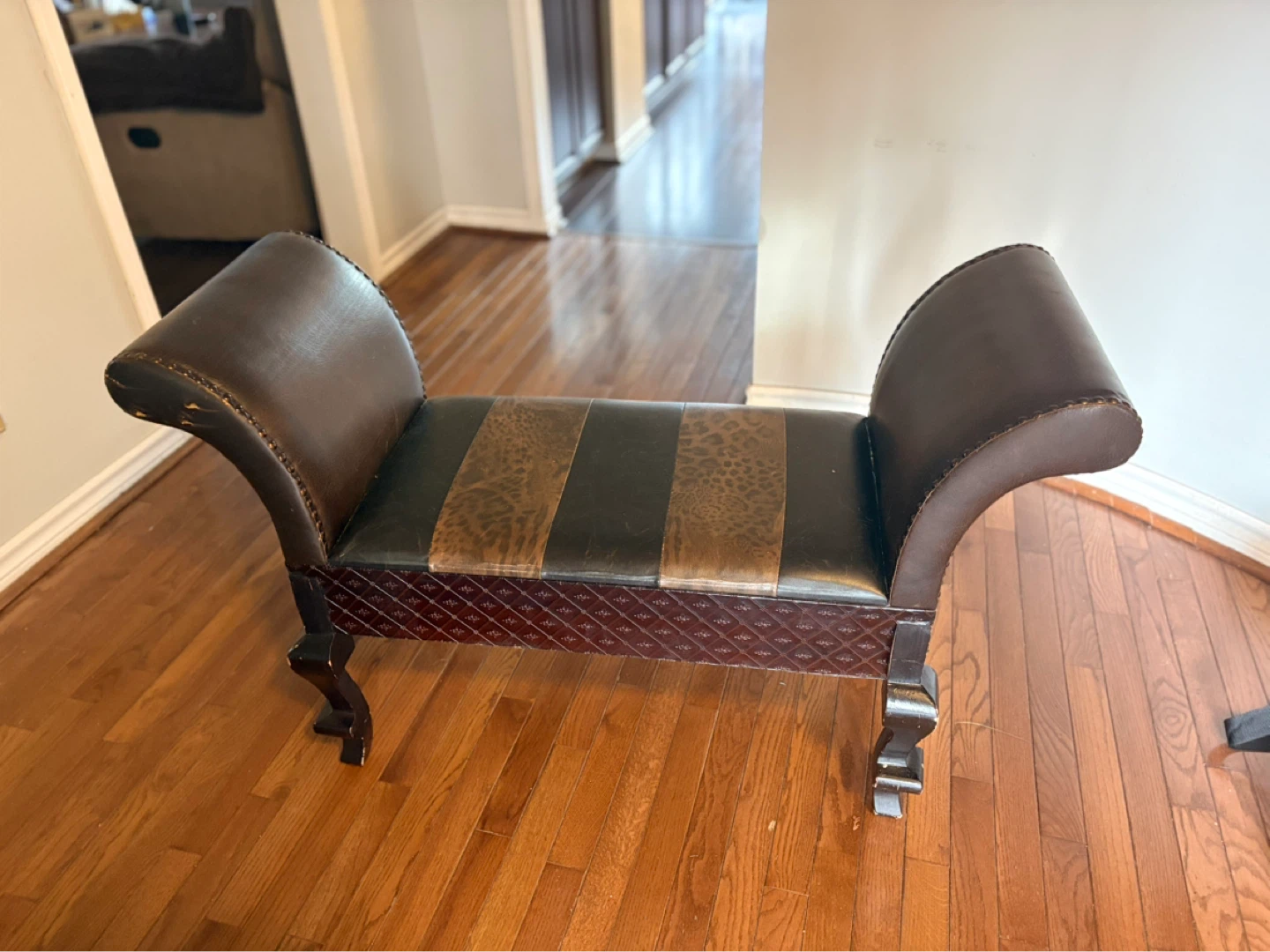 Decorative Bench - Faux Leather & Patterned Seat