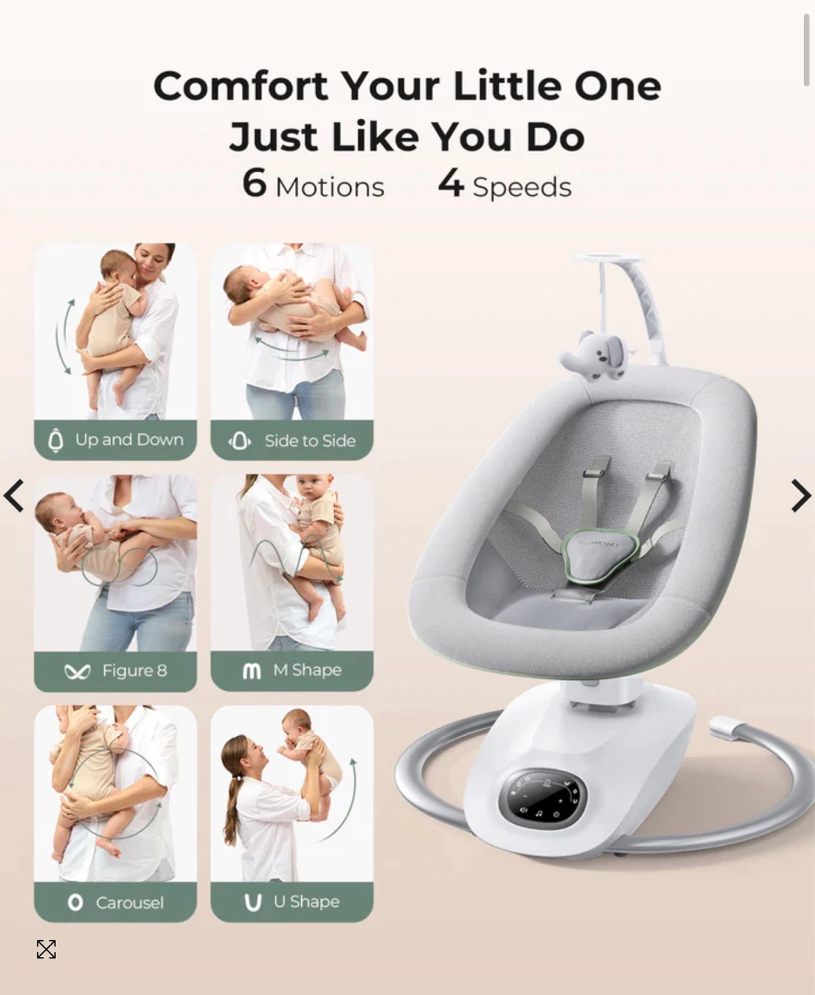 Momcozy Baby Swing 6 motions 4 speeds 8 soothing sounds! 🫶🍼👶🩶 - photo 2