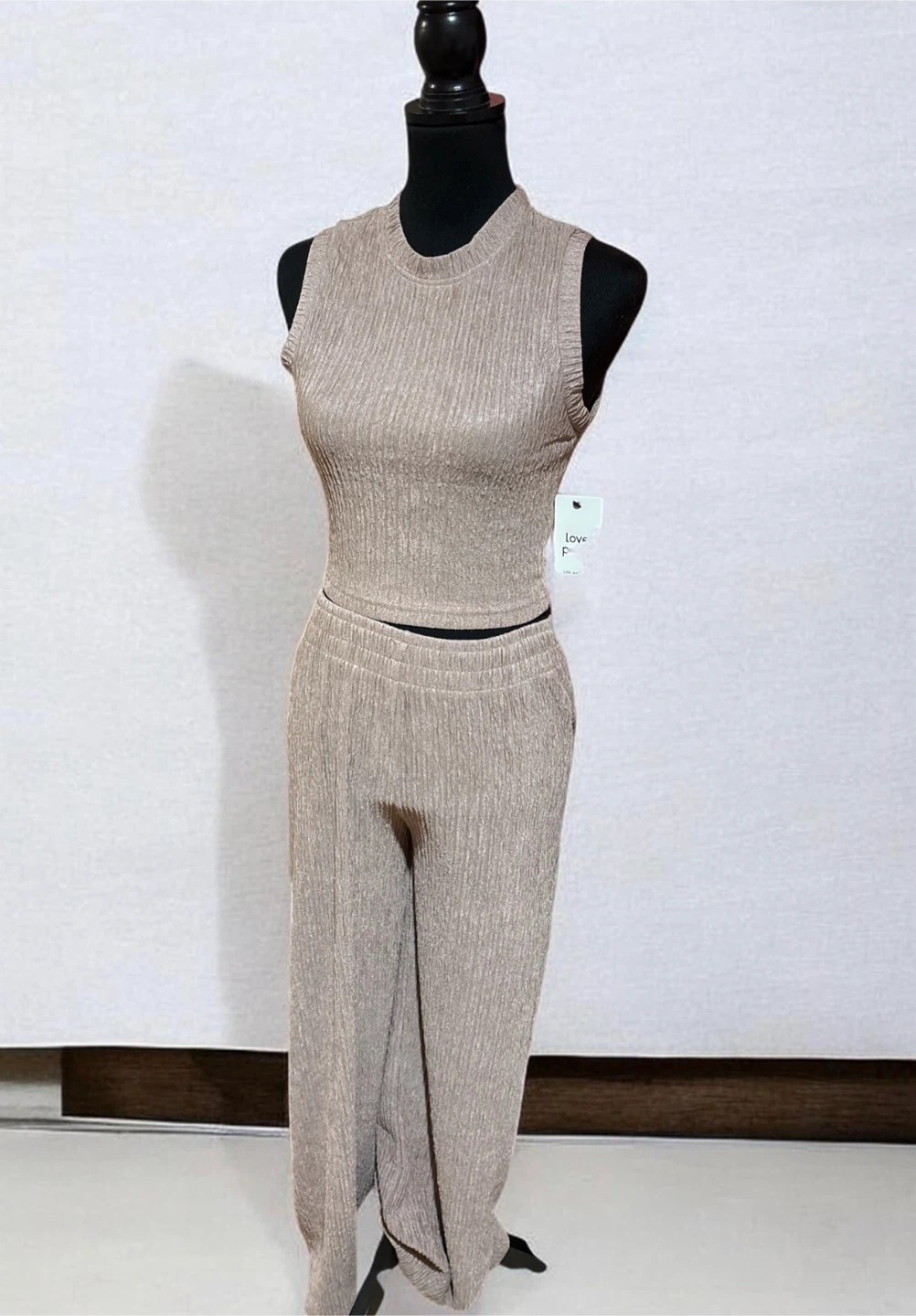 Love Poem Ribbed Knit Sleeveless Top & Wide Leg Pants Set