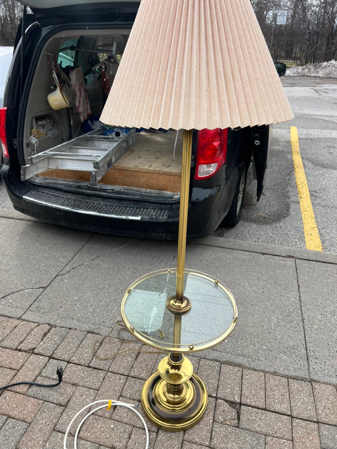 Vintage Brass Floor Lamp with Glass Table