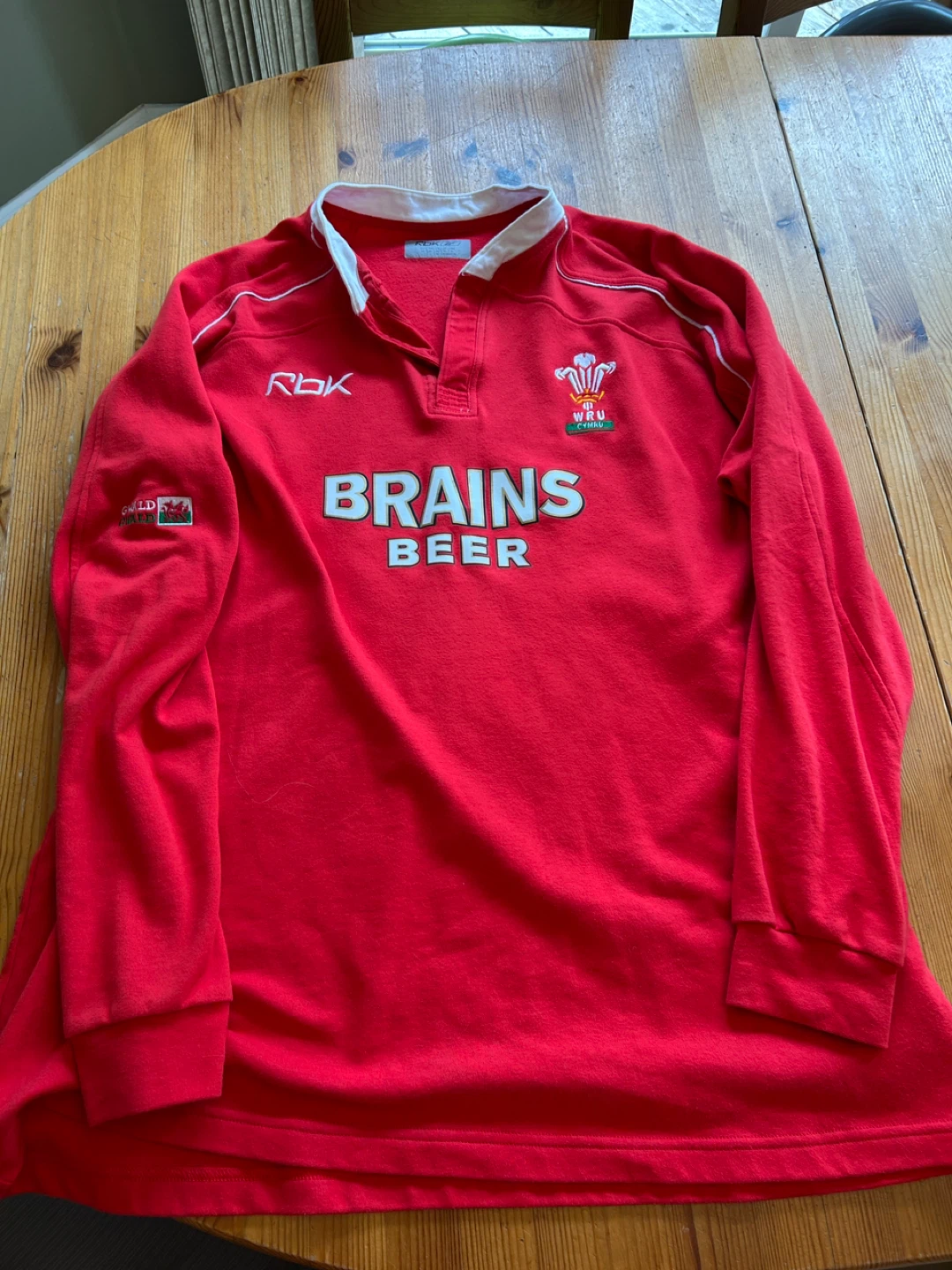 Reebok Wales Rugby Shirt BRAINS BEER Mens Long Sleeve Red