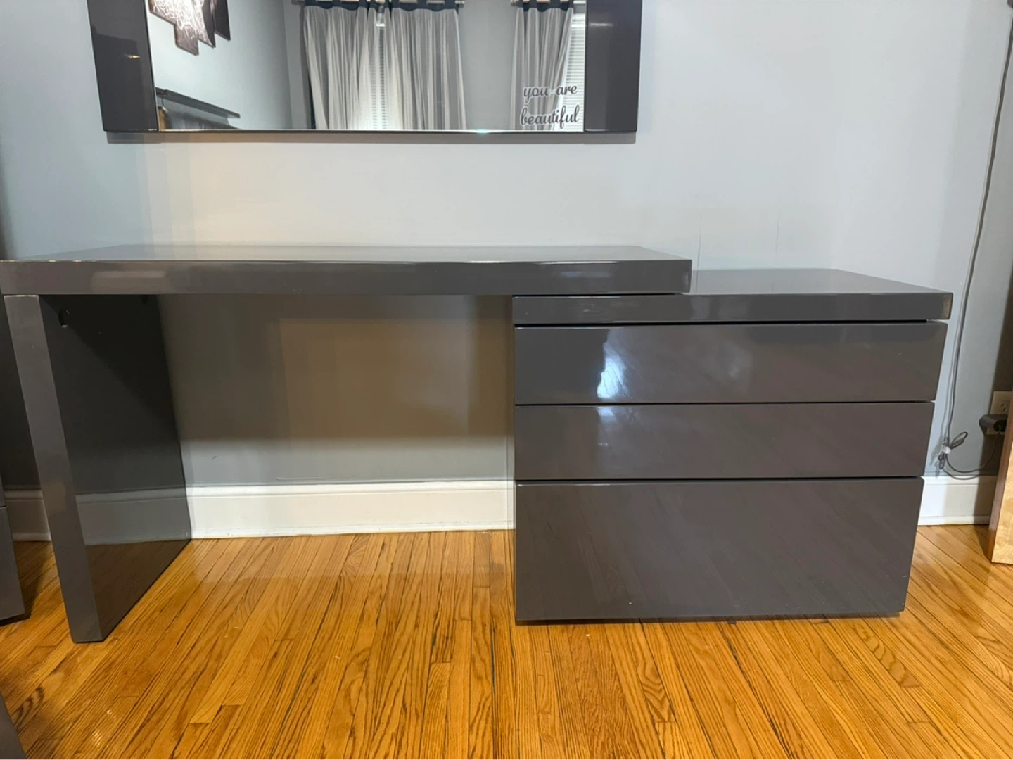 Grey Vanity Desk with Stool and Mirror - photo 2