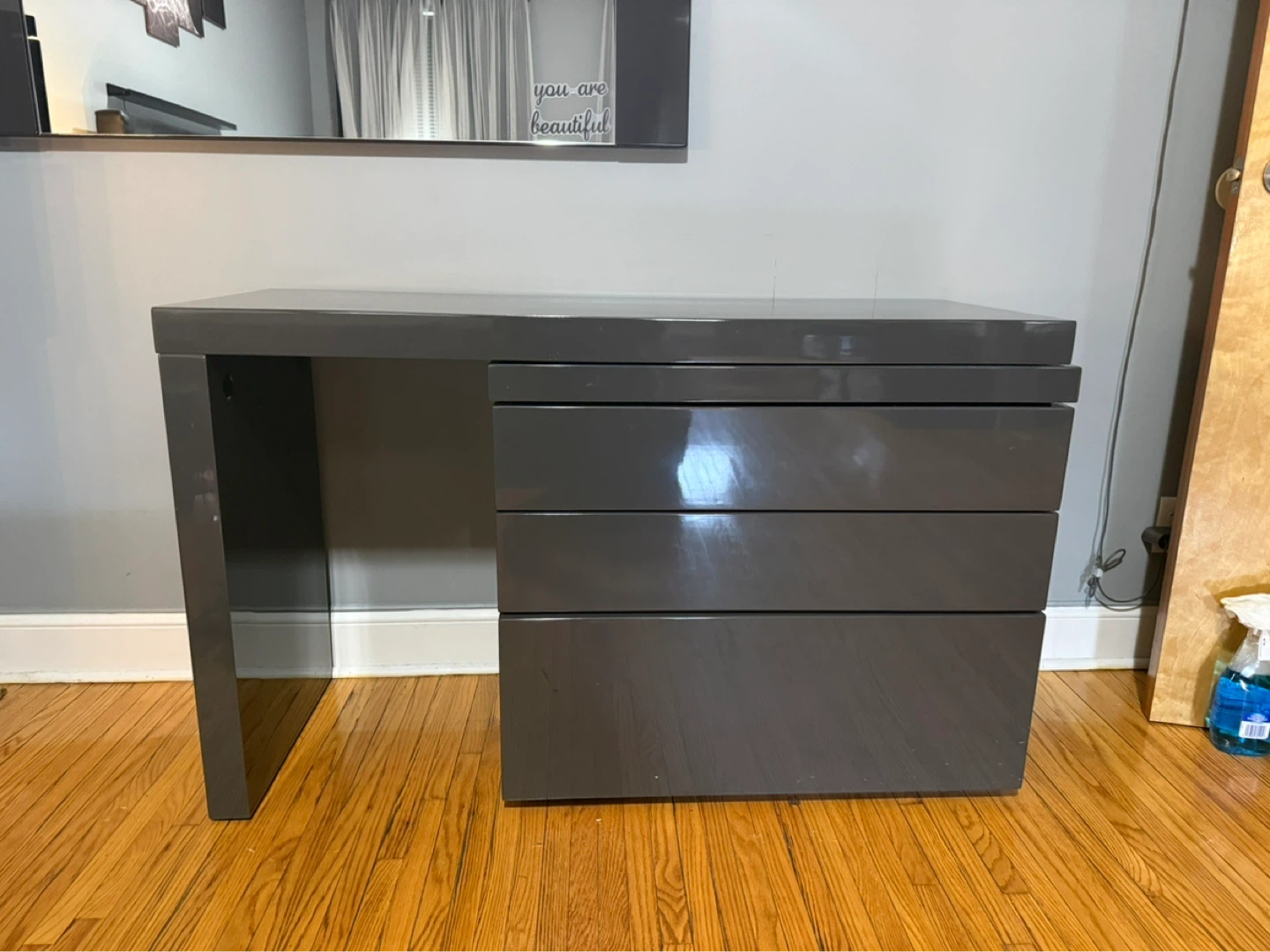 Grey Vanity Desk with Stool and Mirror - photo 3