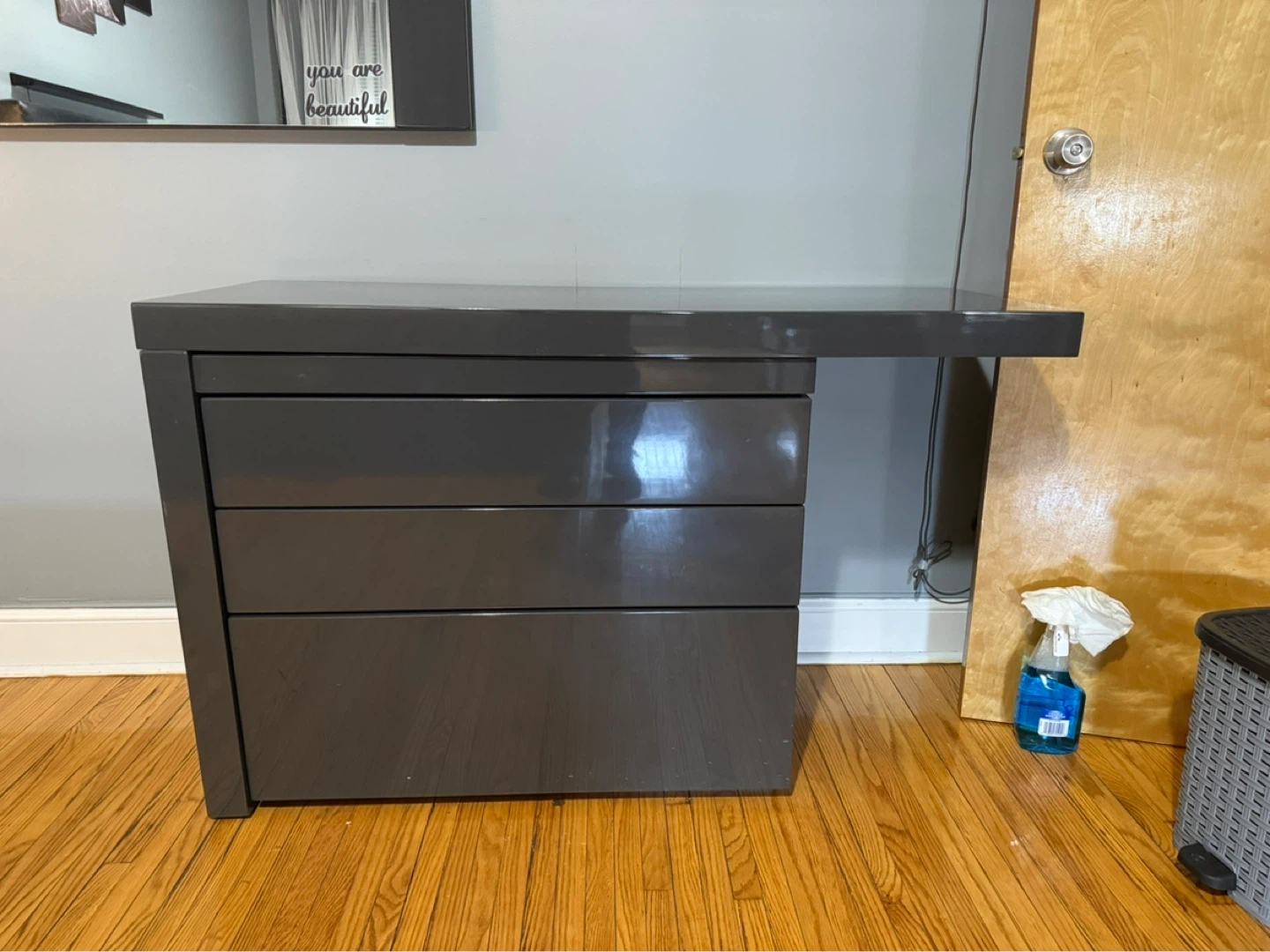 Grey Vanity Desk with Stool and Mirror - photo 4